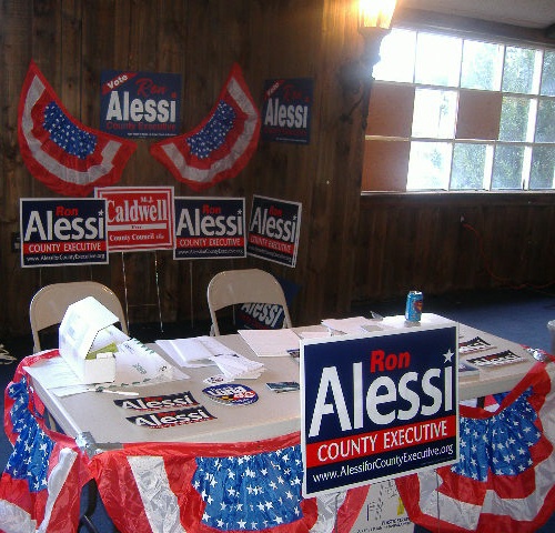 County Executive candidate Ron Alessi had his own space.